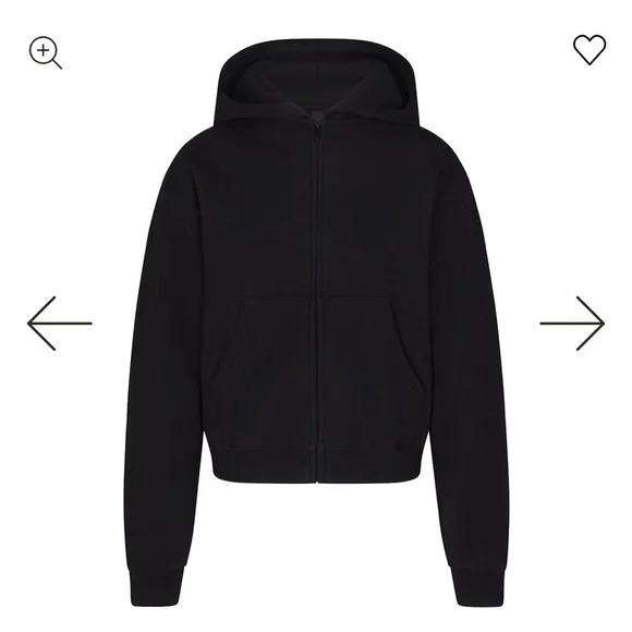 NWT Skims Cotton Fleece Classic Zip Up Hoodie Size XXS in Onyx - Picture 4 of 5